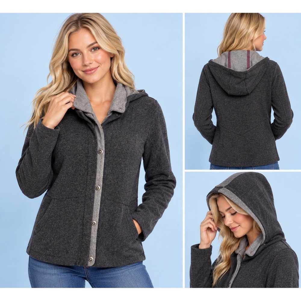Horny Toad Monstersa Jacket Hooded Woman's Large Wool Blend Snap Front Gray 2014
